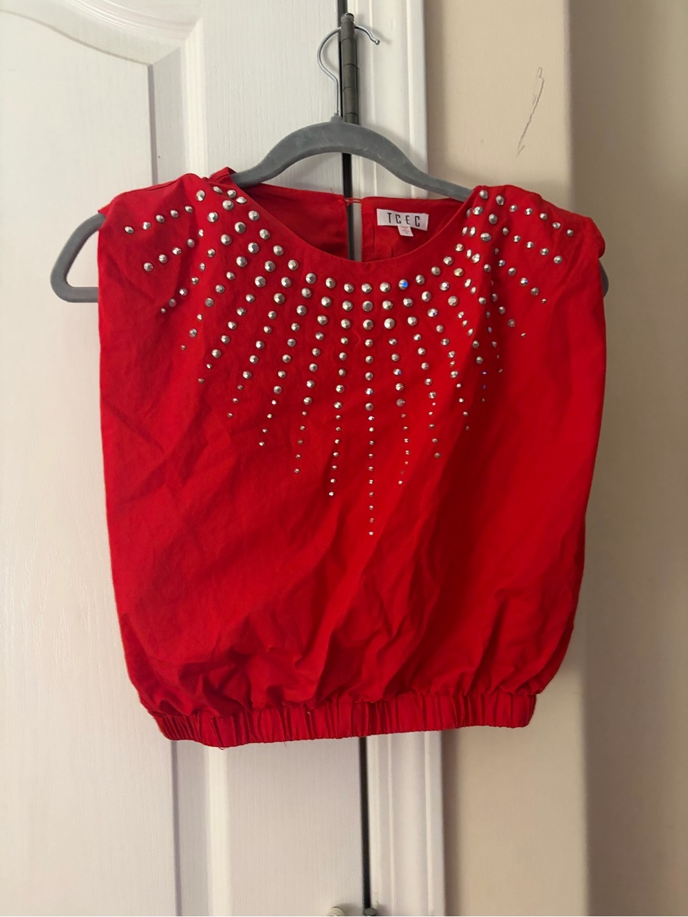 TCEC Red Studded Cropped Sleeveless Top